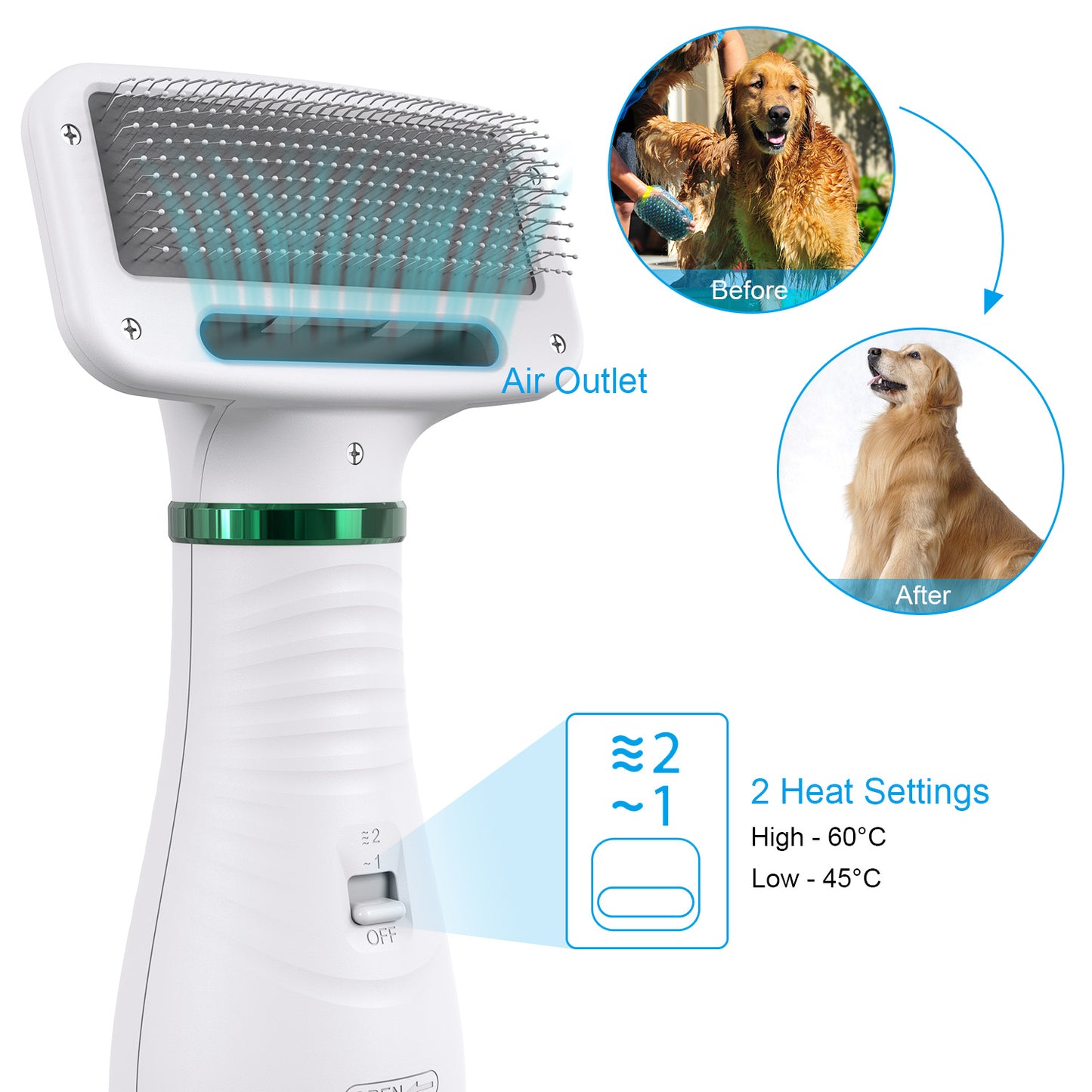 2-In-1 Portable Dog Dryer Dog Hair Dryer And Comb Brush Pet Grooming Cat Hair Comb Dog Fur Blower Low Noise