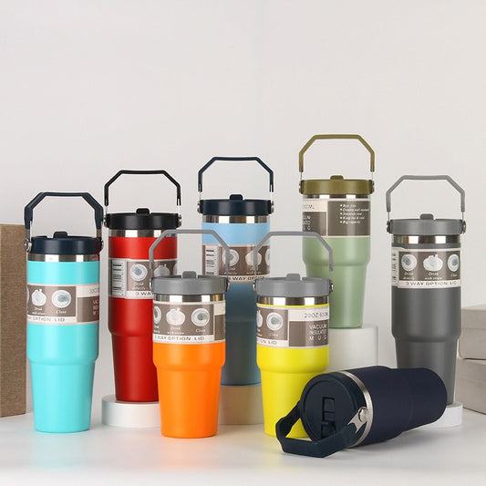 20oz30ozPortable Car Cup Stainless Steel Cup Travel Sports Water Bottle With Handle Cover Coffee Tumbler Cup