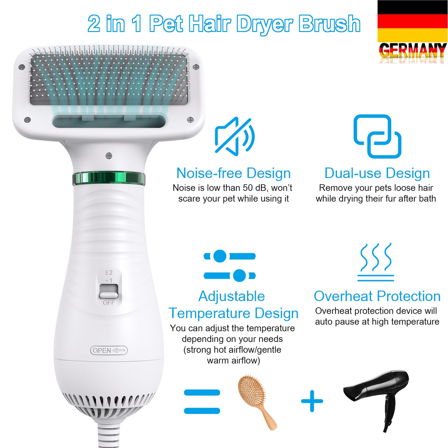 2-In-1 Portable Dog Dryer Dog Hair Dryer And Comb Brush Pet Grooming Cat Hair Comb Dog Fur Blower Low Noise