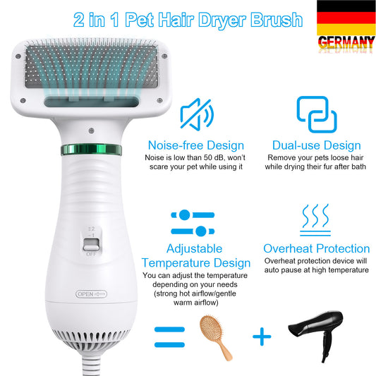 2-In-1 Portable Dog Dryer Dog Hair Dryer And Comb Brush Pet Grooming Cat Hair Comb Dog Fur Blower Low Noise