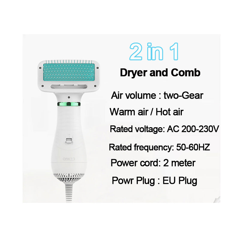 2-In-1 Portable Dog Dryer Dog Hair Dryer And Comb Brush Pet Grooming Cat Hair Comb Dog Fur Blower Low Noise